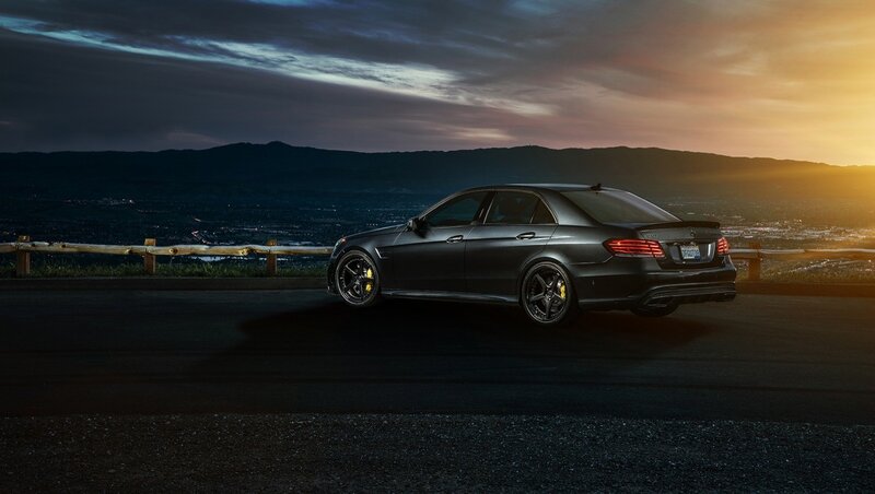 Black Sedan Car — Dramatic, Sunset, Photograph, Mountains