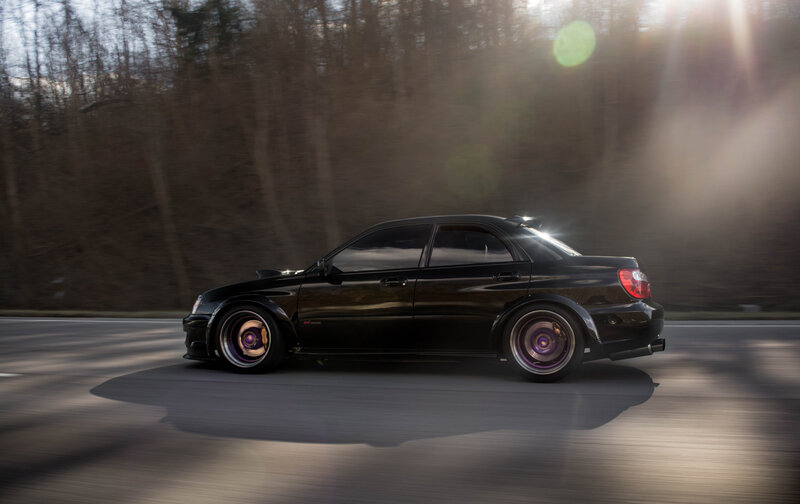 Black Sedan Car — Dramatic, Sunset, Photograph, Road