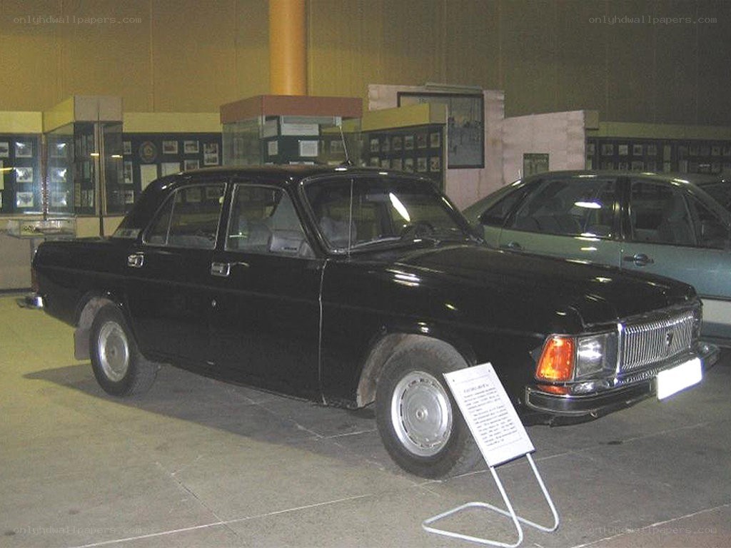 Black sedan in museum display
