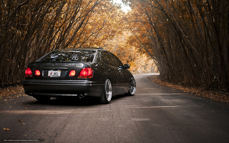 Black sedan on autumn road