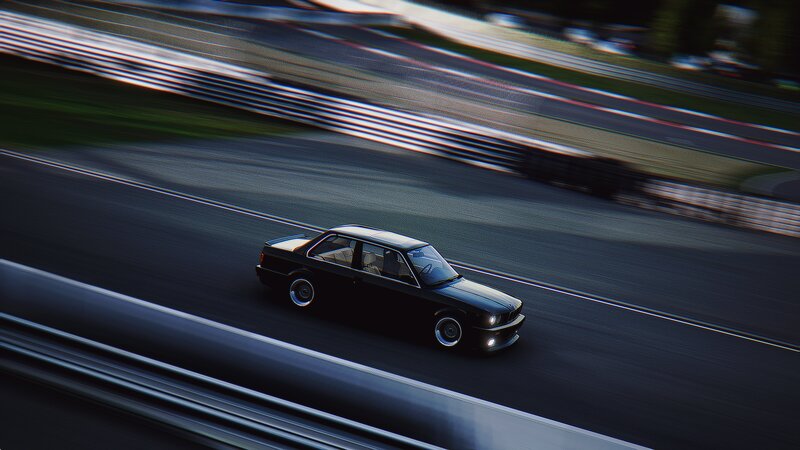 Black Sedan on Racetrack