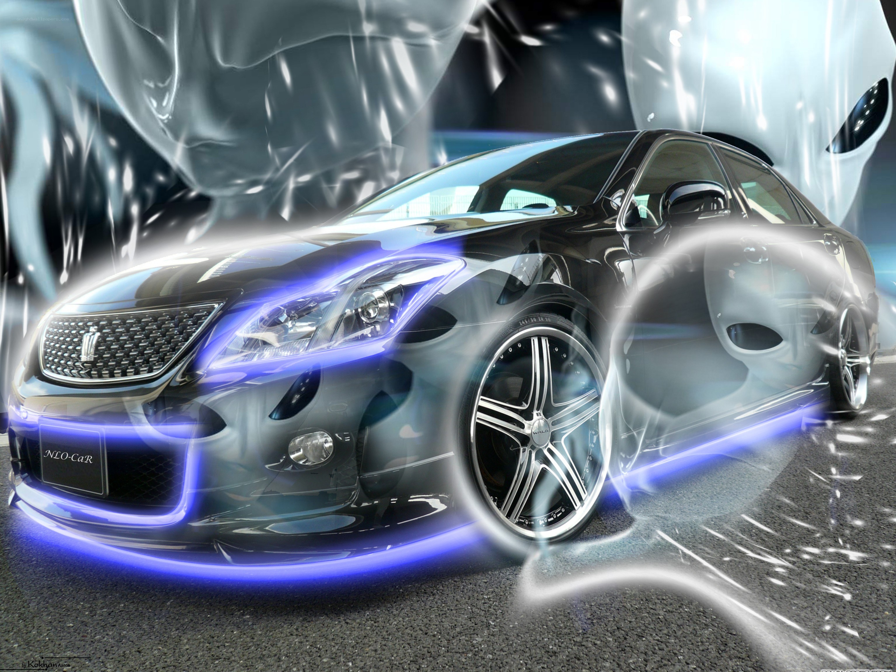 Black sedan with blue lights