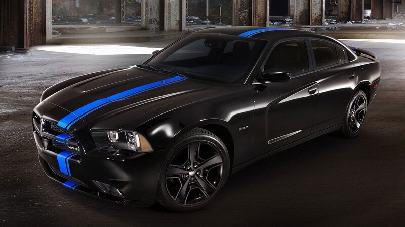 Black Sedan with Blue Stripes — Dramatic