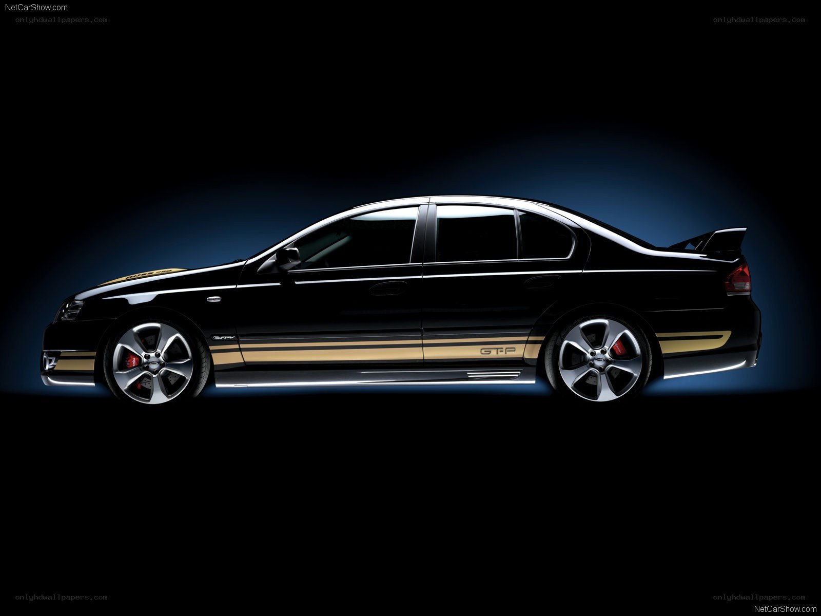 black sedan with gold stripes