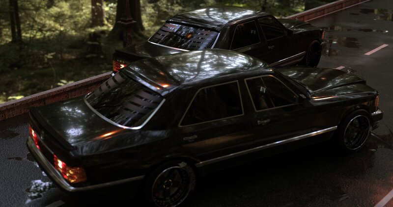 Black Sedans on Road