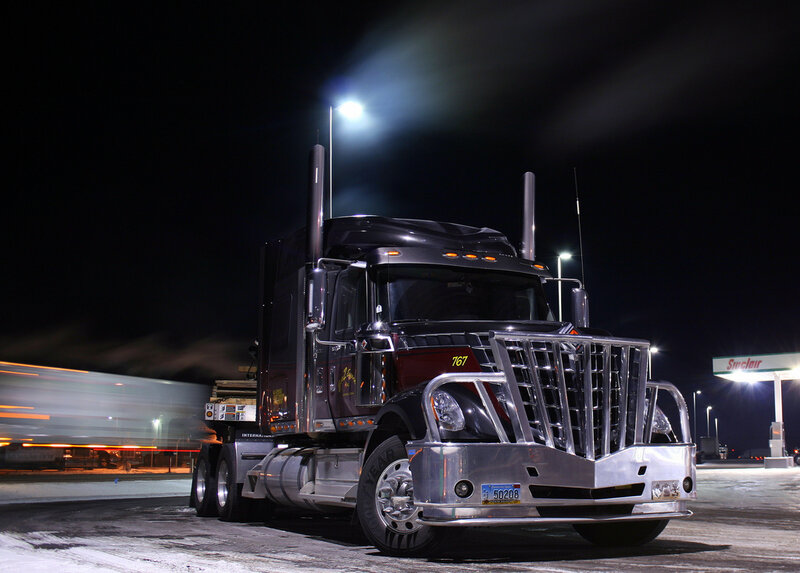 Black Semi-truck — Dramatic, Night, Photograph, Gas Station