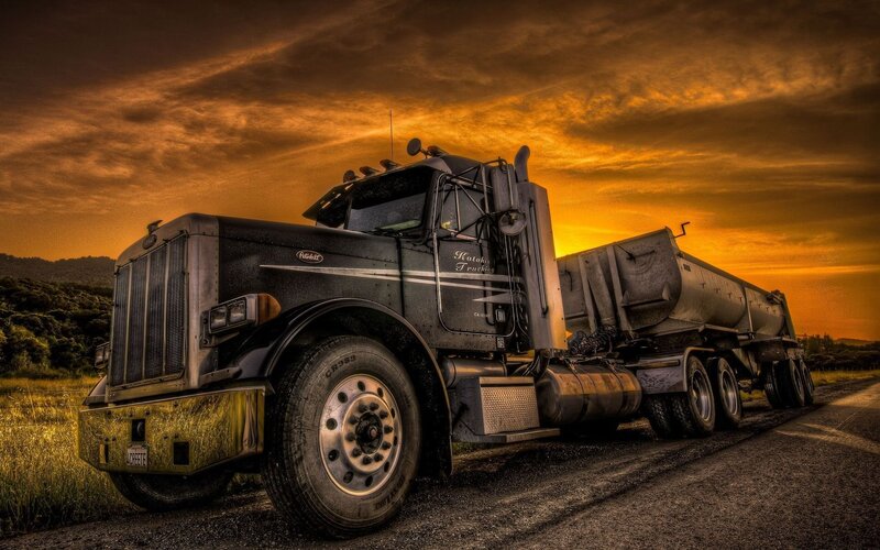 Black Semi-truck — Orange, Dramatic