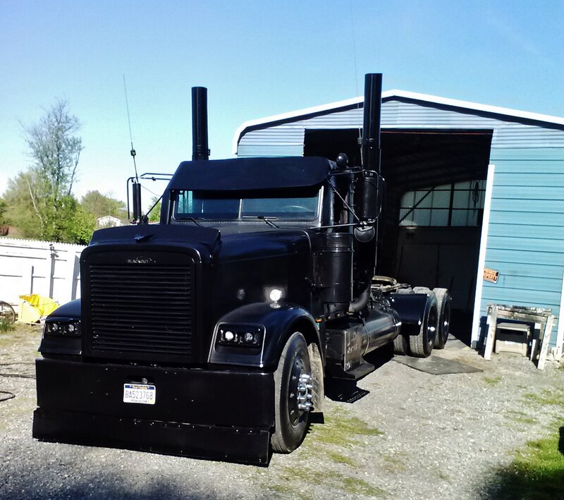 Black Semi-truck — Outdoor, Afternoon, Photograph