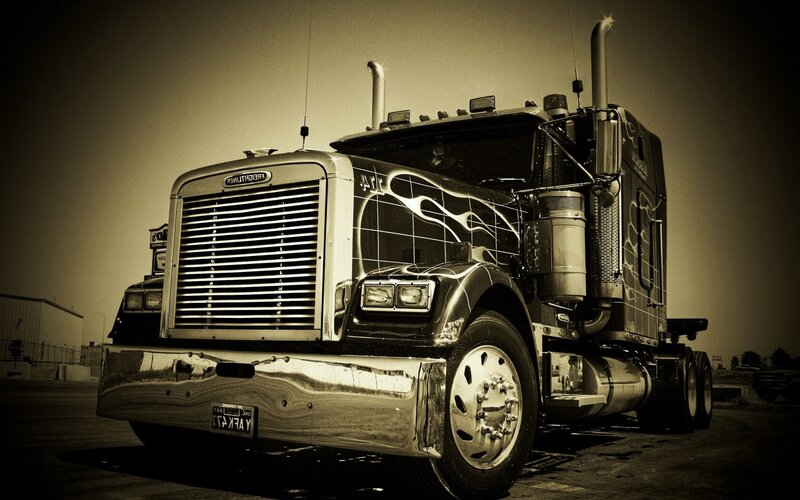 Black Semi-truck — Sepia