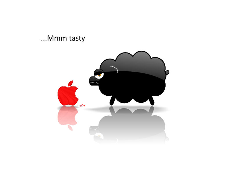 Black Sheep Eating Apple