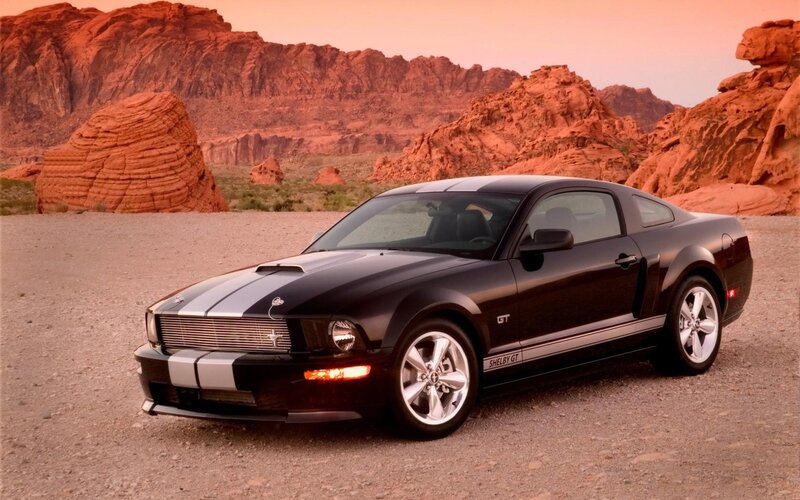 Black Shelby GT Car — Dramatic, Sunset, Photograph, Rock Formations