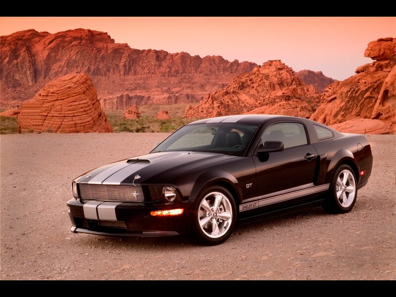 Black Shelby GT in desert