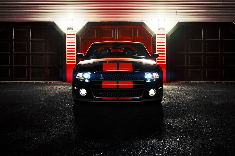 Black Shelby GT500 in garage