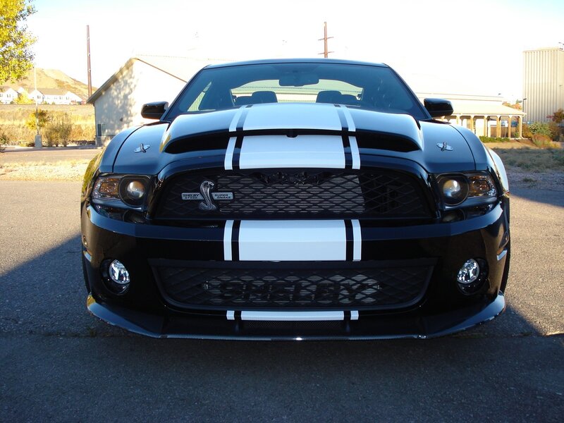Black Shelby GT500 with white stripes