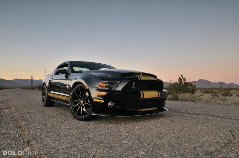 Black Shelby Mustang in desert
