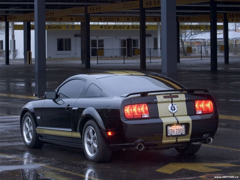Black Shelby Mustang in parking lot