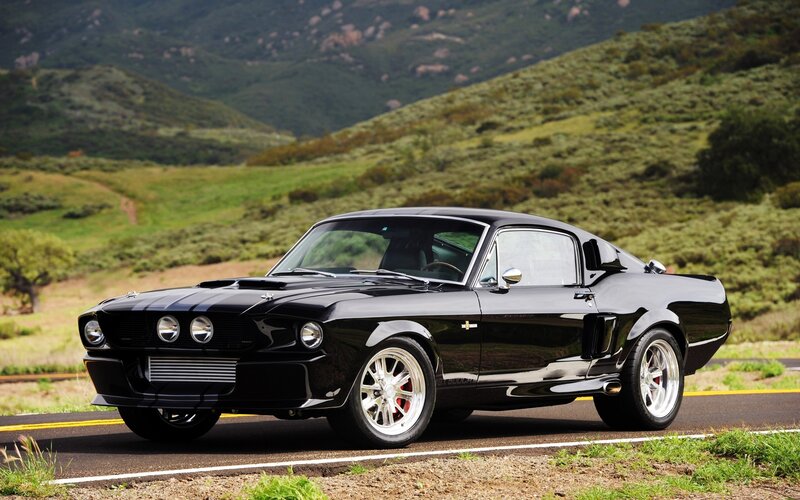 Black Shelby Mustang on road
