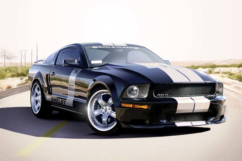 Black Shelby Mustang on road