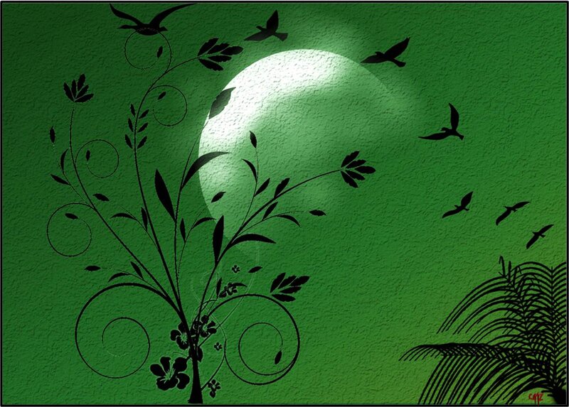 Black Silhouettes on Green