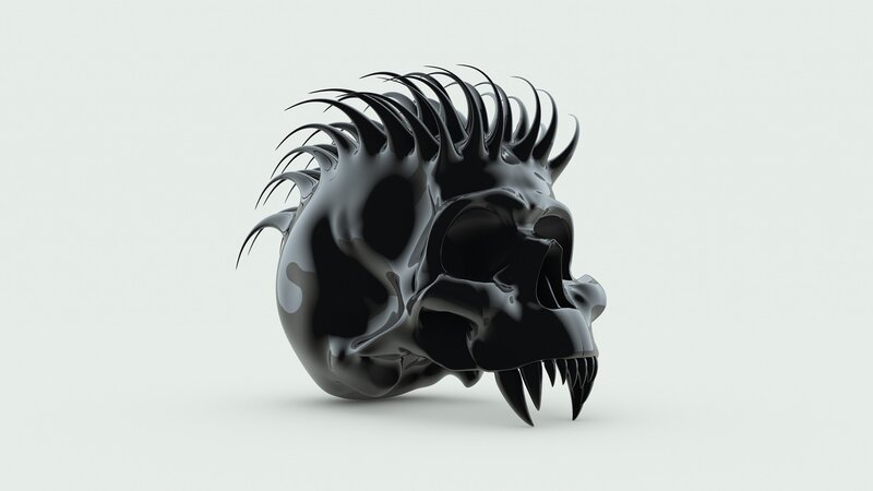 Black Skull Sculpture — Dark