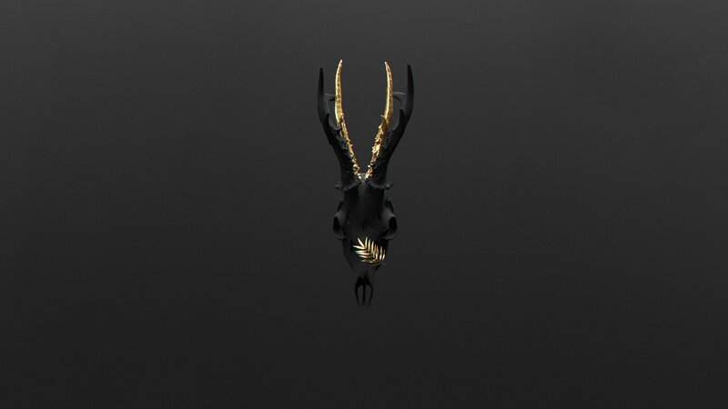 Black Skull with Golden Antlers