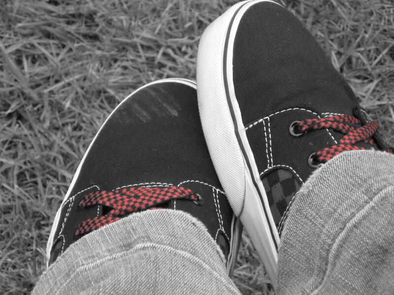 Black Sneakers with Red Laces