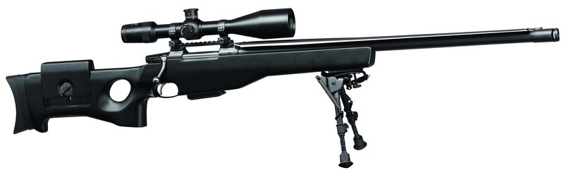 black sniper rifle with scope