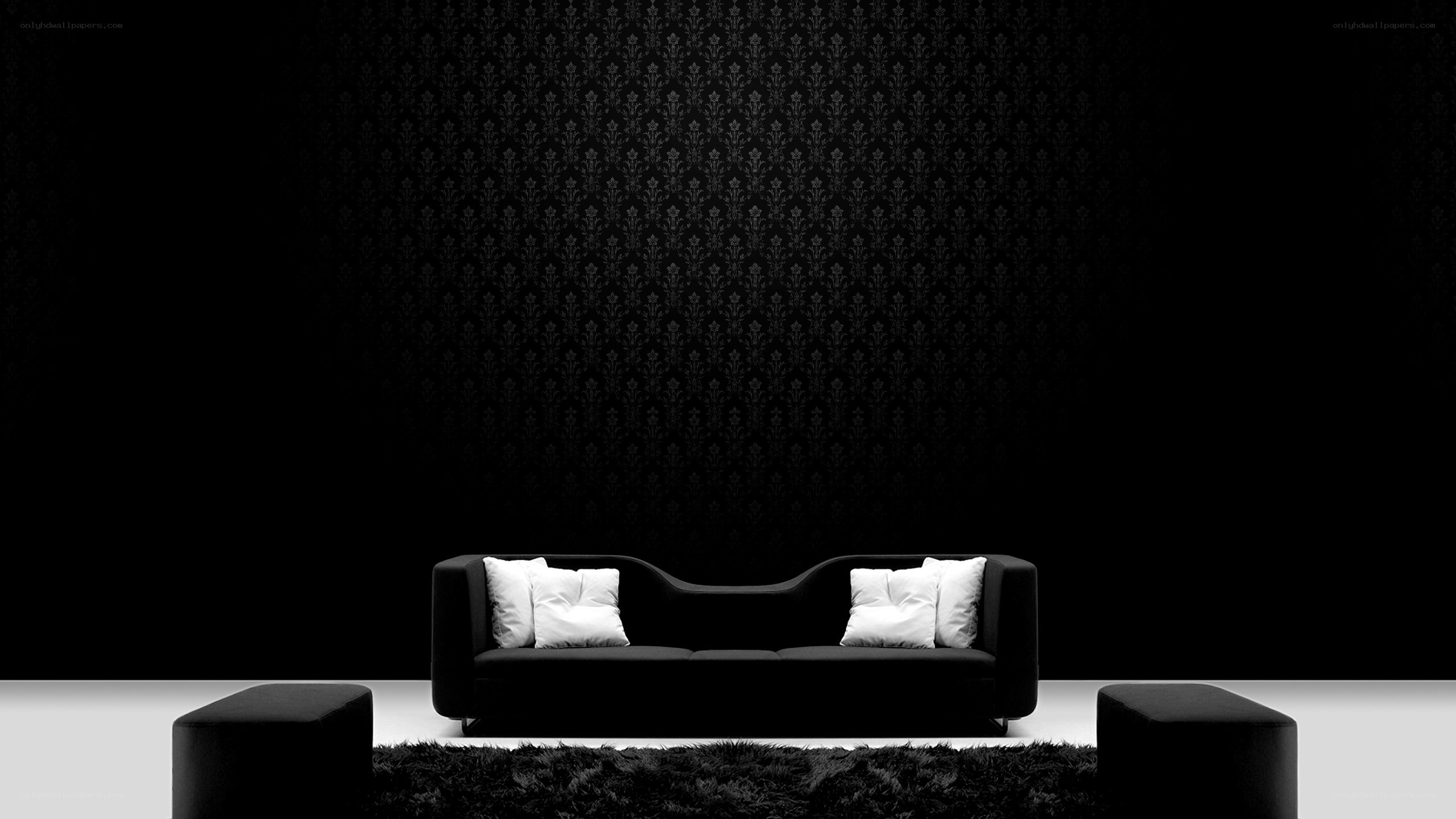 black sofa in dark room