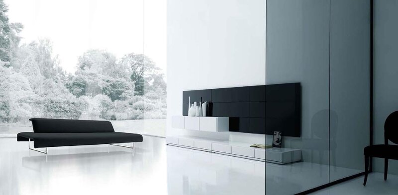 Black Sofa in Modern Room — White