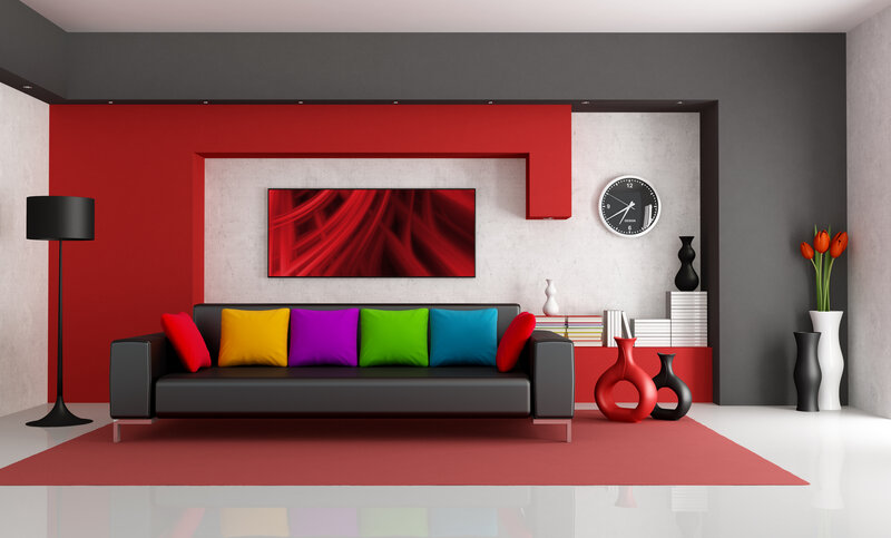 Black Sofa with Colorful Pillows