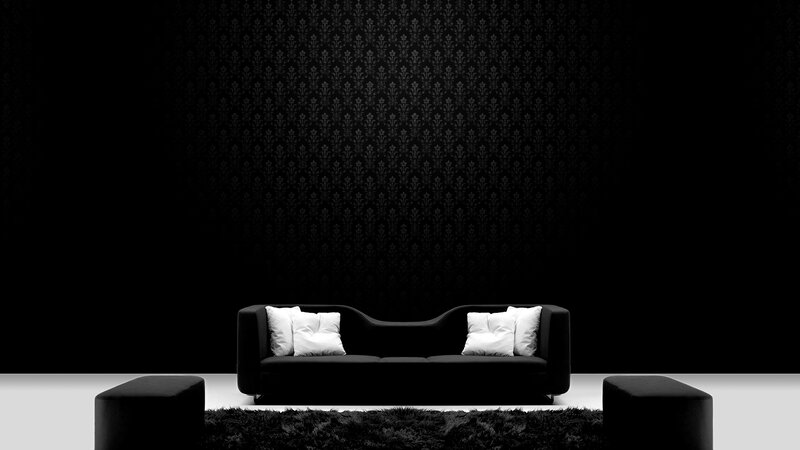Black Sofa with Pillows — Dramatic