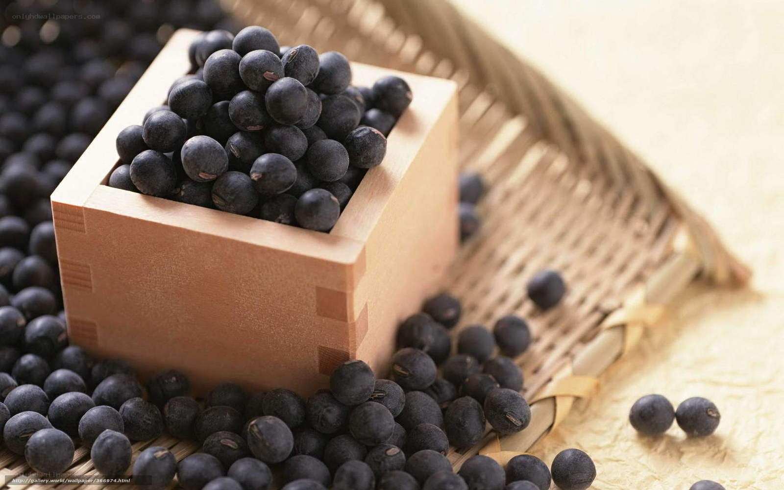 black soybeans in a wooden box