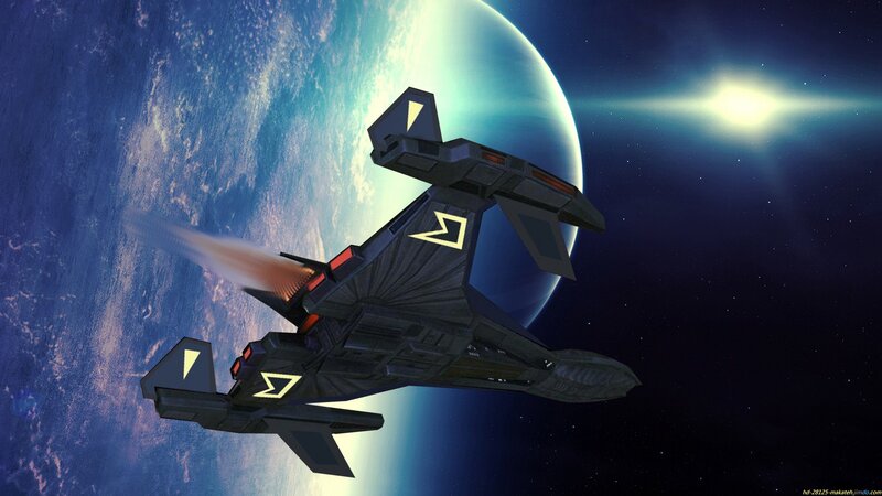 Black Spaceship in Orbit — Blue