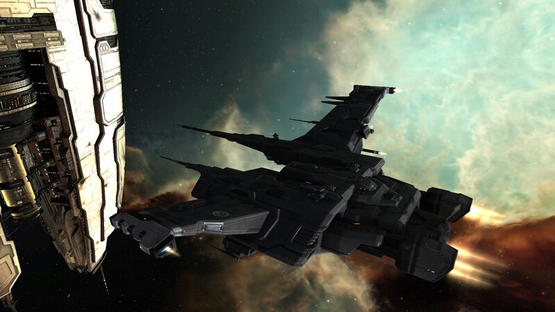 Black Spaceship in Space — Dramatic, 3d Render