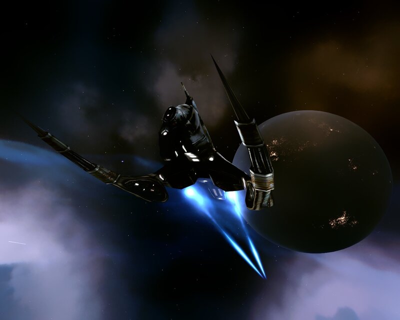 Black Spaceship in Space — Dramatic, Night