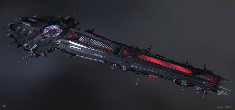 Black Spaceship with Red Lights