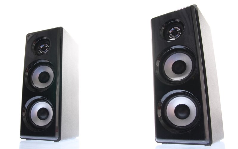 black speaker pair on white