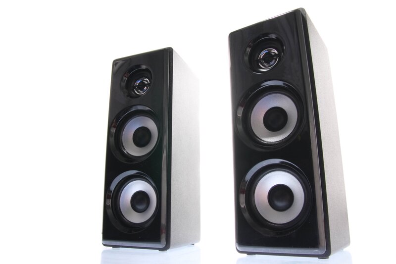 black speaker pair on white