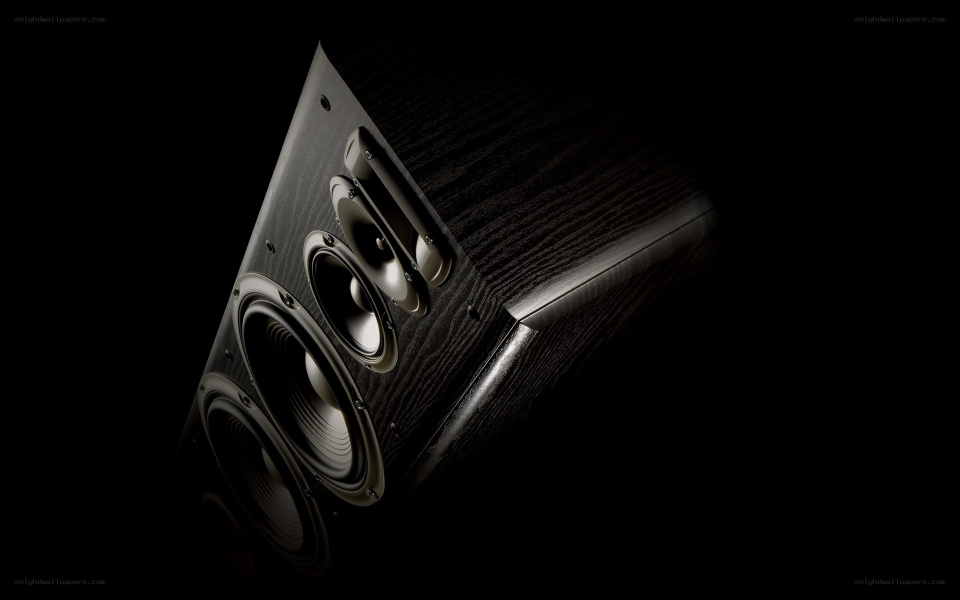 black speaker with wood finish