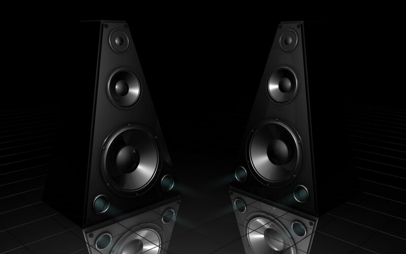 Black Speakers on Floor — Dark