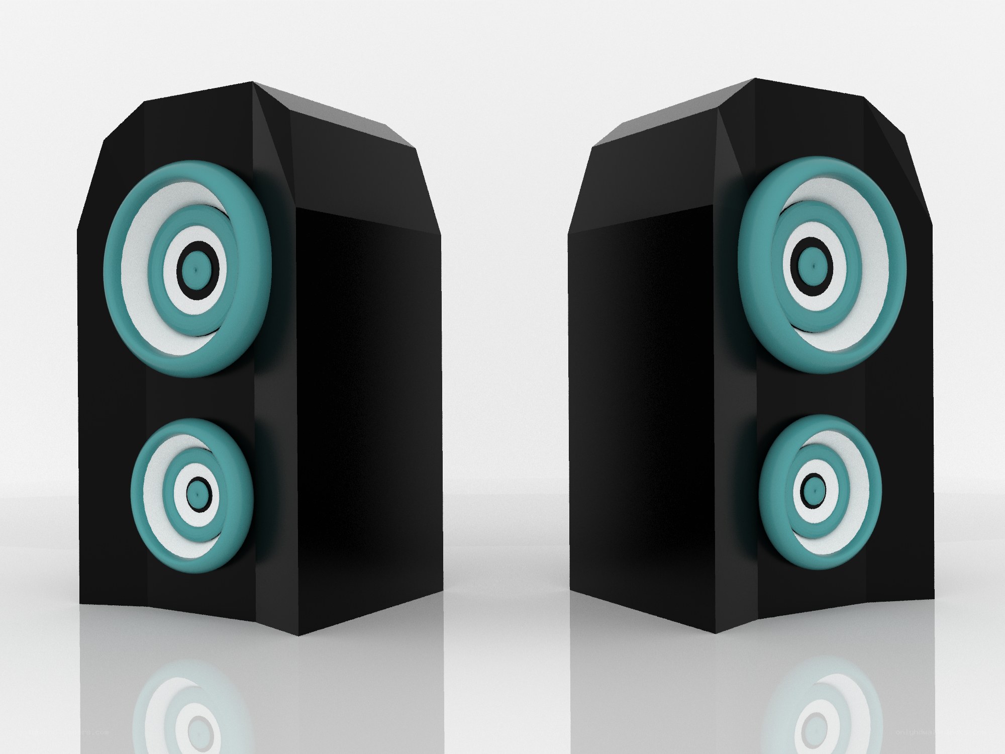 black speakers with teal drivers