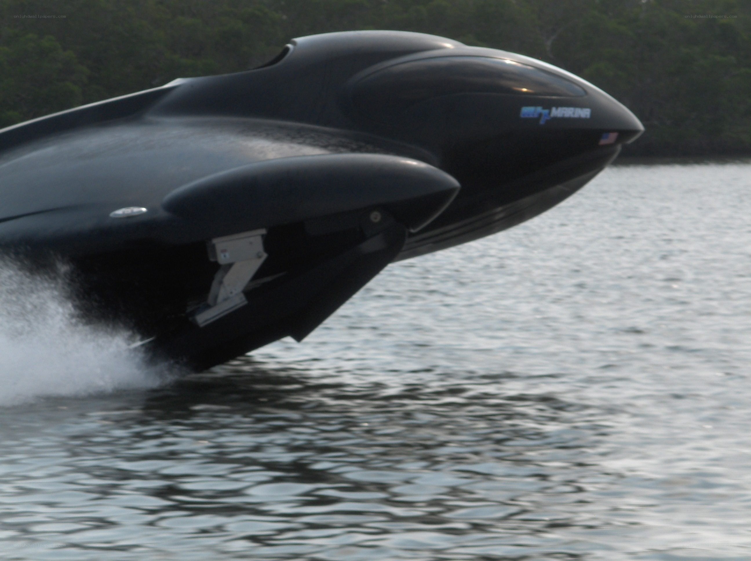black speedboat on water