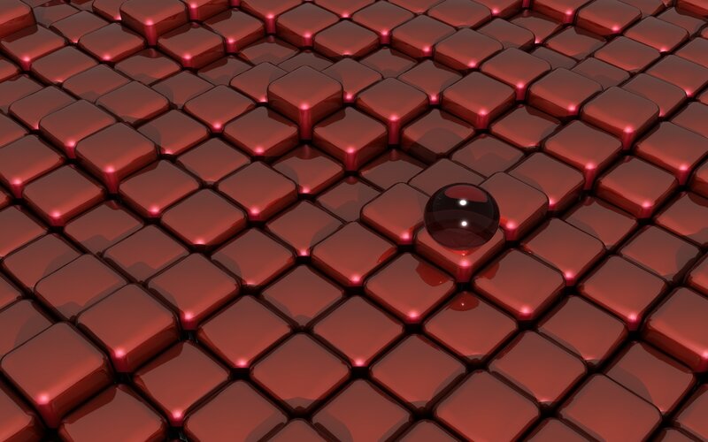 Black Sphere on Red Cubes