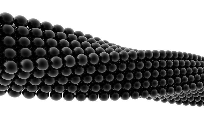 black spheres in a spiral pattern
