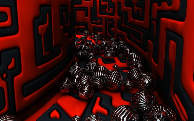 Black Spheres in Red Maze