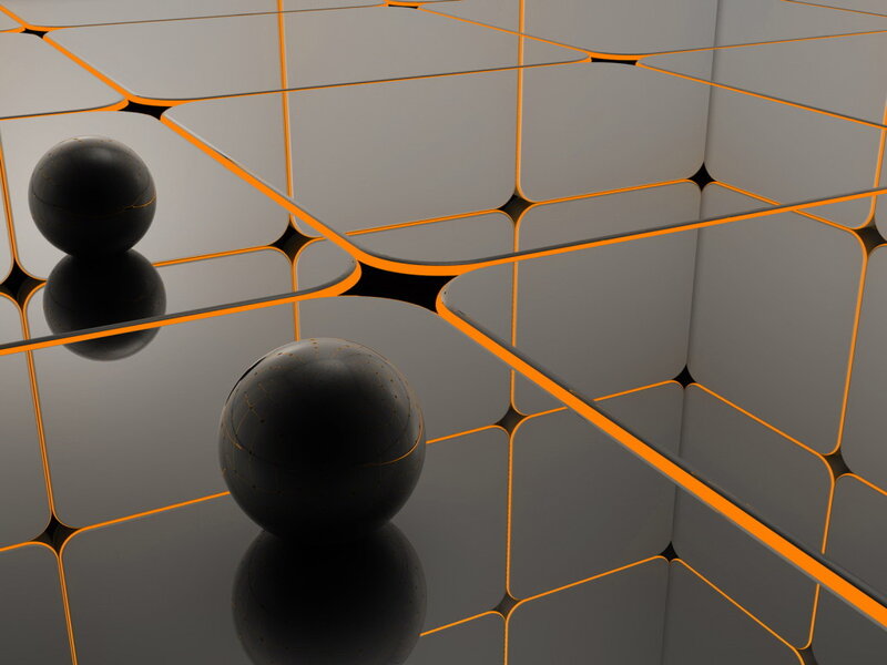 Black Spheres on Grid — Gray, Abstract