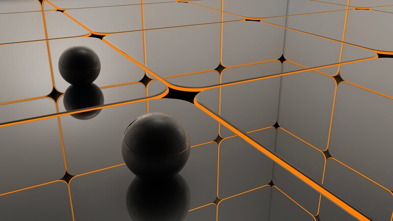 Black Spheres on Grid — Gray, Minimalist