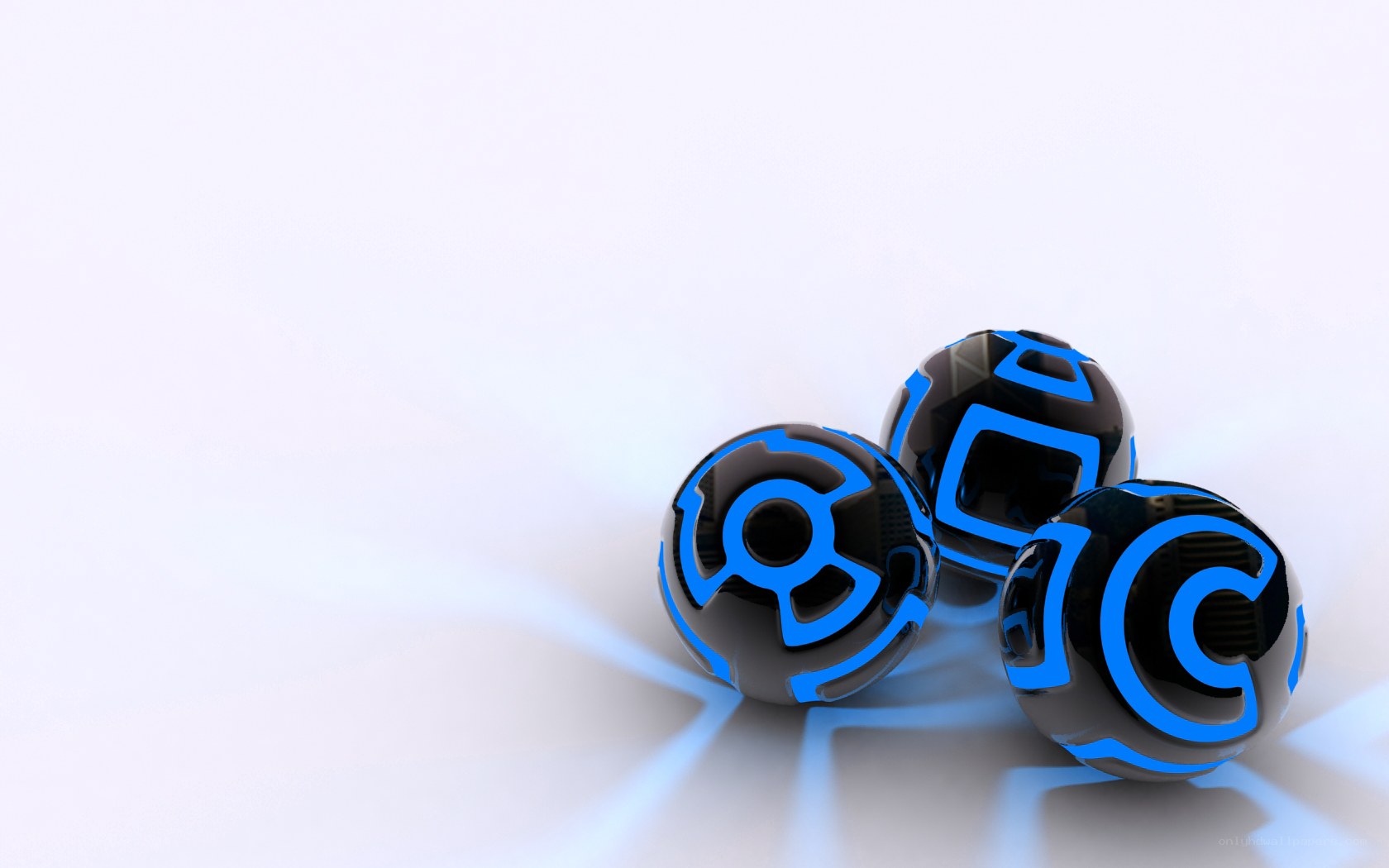Black spheres with blue patterns