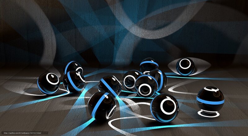 Black Spheres with Blue Rings — Abstract, 3d Render