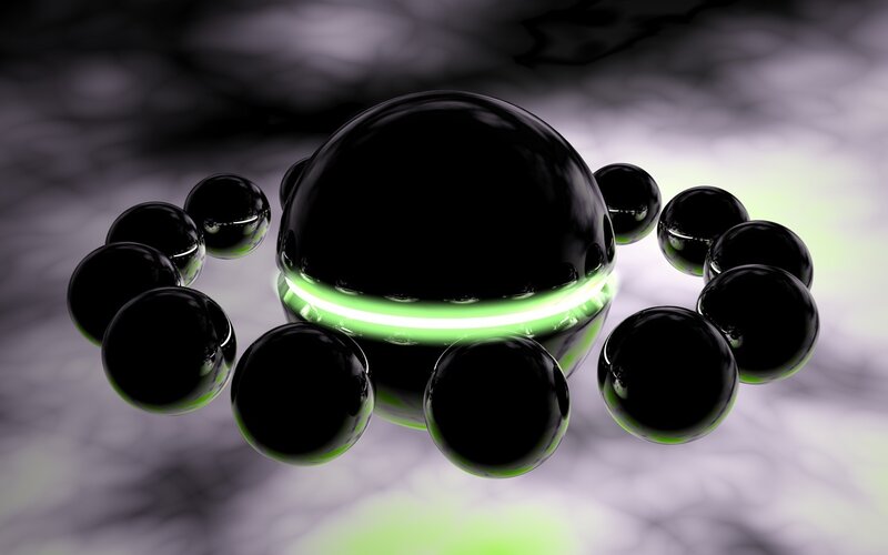 Black spheres with green light